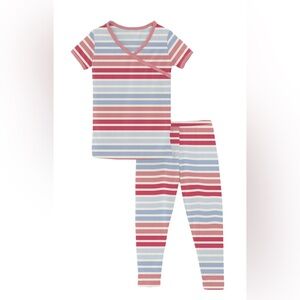 Kickee Pants long sleeve kimono pajama set in cotton candy stripe, size 6